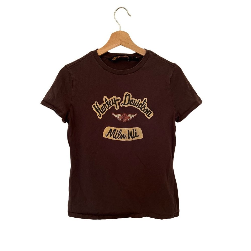 Harley Davidson T-Shirt Gray Harley-Davidson Sleeve Short Women's Womens Size Sm